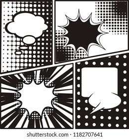 Comic book page template in black white pop art style 