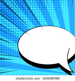 Comic book page template with blank white speech bubble halftone radial and rays blue humor effects. Vector illustration