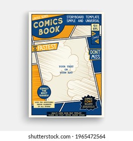 Comic book page template. Classic storyboard artwork. Comics magazine cover. Vector graphics