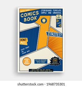 Plantilla de página de libro de historietas. Arte clásico de guión gráfico. Portada de la revista Comics. Gráficos vectoriales