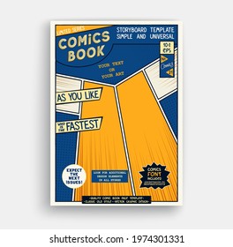 Comic book page template. Classic storyboard artwork. Comics magazine cover. Vector graphics