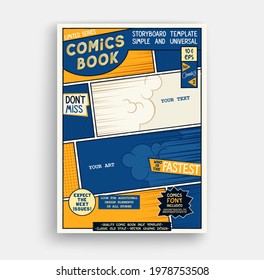 Comic Book Page Template. Classic Storyboard Artwork. Comics Magazine Cover. Vector Graphics