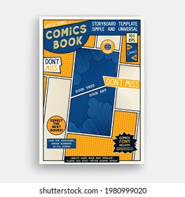 Comic book page template. Classic storyboard artwork. Comics magazine cover. Vector graphics