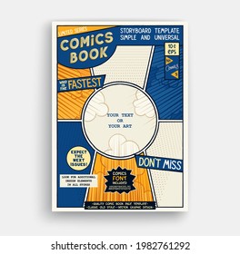 Comic book page template. Classic storyboard artwork. Comics magazine cover. Vector graphics