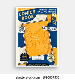 Comic book page template. Classic storyboard artwork. Comics magazine cover. Vector graphics