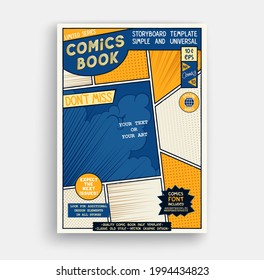 Comic book page template. Classic storyboard artwork. Comics magazine cover. Vector graphics