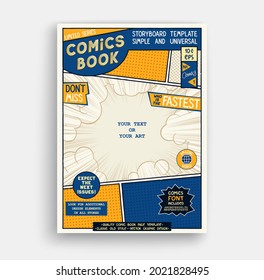 Comic book page template. Classic storyboard artwork. Comics magazine cover. Vector graphics