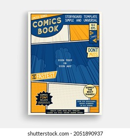 Comic book page template. Classic storyboard artwork. Comics magazine cover. Vector graphics