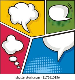 Comic book page template with colorful background