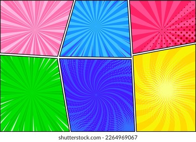 Comic book page template of colorful frames. Vector illustration