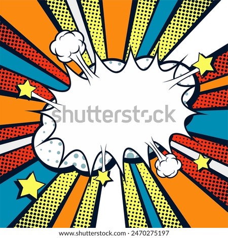 Comic book page template of colorful frames divided by lines with rays  radial  halftone  and dotted effects in pop art style. Vector illustration