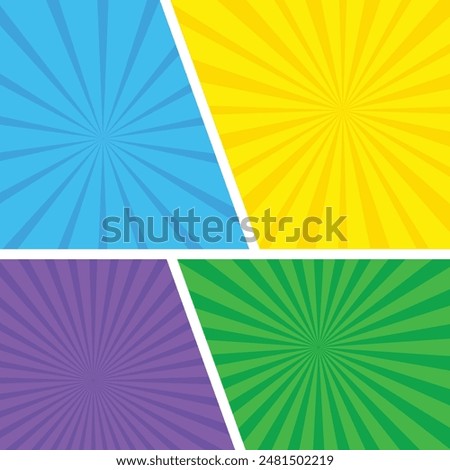 Comic book page template of colorful frames. composition with radial, dotted, halftone, rayseffects