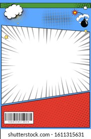 Comic book page page template. Pop art comic page with rays, dotted effects storyboard Vector illustration