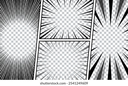 Comic book page template with radial effect isolated on transparent background.