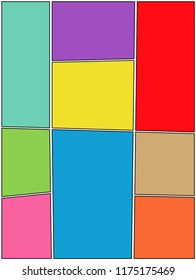 Comic book page vertical template with colorful blank frames in manga style. Vector illustration
