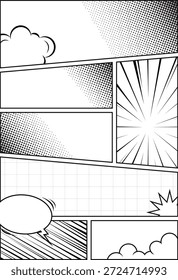 Estilo de storyboard do painel de quadrinhos, desenho animado em branco do mangá