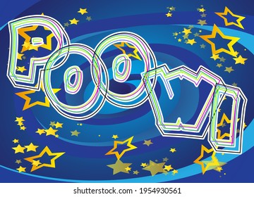 Comic book Poow word effect on bright  abstract background. Vector cartoon illustration in retro pop art style.  Comics text sound effects.