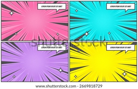 Comic book pop art with collection set background