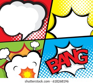 comic book, pop art speech bubble page template background vector illustration