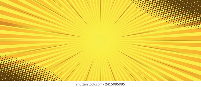 Fondo radial de la tira de arte pop de historietas. Fondo de los rayos amarillos. Diseño de portada de historietas de arte pop