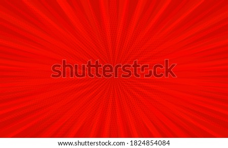 Comic book pop art strip radial on red background
