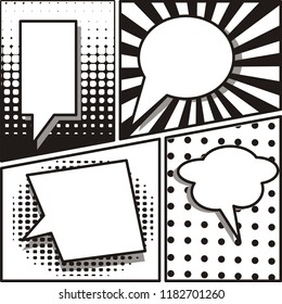 Comic book pop art style in black white template 