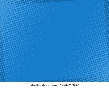 Comic book pop art style blank layout with  halftones dots pattern. Vector illustration on blue background. 