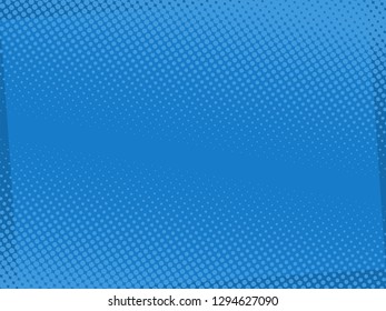 Comic book pop art style blank layout with  halftones dots pattern. Vector illustration on blue background. 