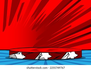 Comic Book Product podium stage for mockup presentation. Comics abstract scene pedestal or platform. Vector illustration texture, background.