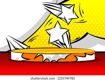 Comic Book Product podium stage for mockup presentation. Comics abstract scene pedestal or platform. Vector illustration texture, background.