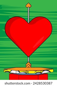 Comic Book Product podium stage for mock-up presentation with Arrow Heart. Retro comics Valentine's Day Symbol background.