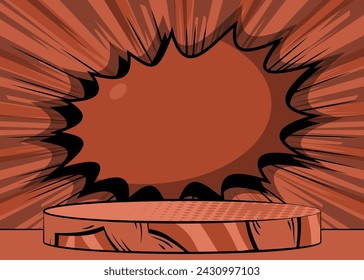 Escenario de podio de producto para presentación de maquetas con un tono medio claro de fondo vintage de arte pop rojo, naranja y retro.