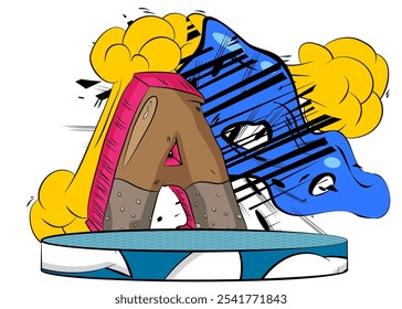 Comic Book Product podium stage for mockup presentation with Letter A. Retro comics background.