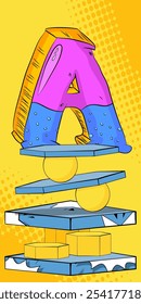Escenario del podio del Producto del cómic para la presentación de la maqueta con la letra A. Fondo de los cómics retro.