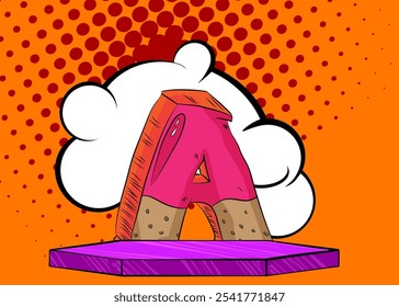 Comic Book Product podium stage for mockup presentation with Letter A. Retro comics background.