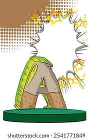 Comic Book Product podium stage for mockup presentation with Letter A. Retro comics background.