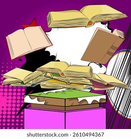 Comic Book Product podium stage for mockup presentation with Book. Retro comics background.