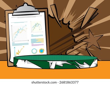 Comic Book Product podium stage para apresentação de maquete com relatório de negócios. História em quadrinhos retrô.