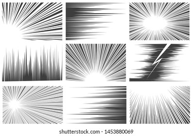 Comic Book Radial And Linear Speed Background Set Isolated On White Background. Vector Illustration.