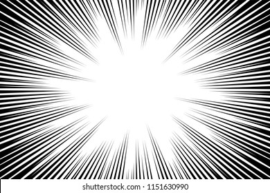 Fondo de las líneas radiales del libro de historietas. Marco de velocidad del manga. Ilustración vectorial de explosión. Fondo abstracto de estallido o rayos solares