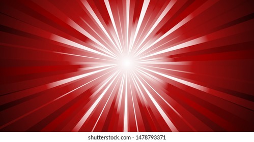 Comic book radial lines background. Effect of red sunshine rays. Manga speed frame. Explosion with speed lines. Square stamp design. Vector illustration. EPS10.