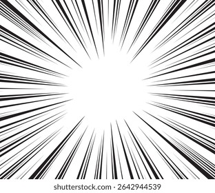 Comic book radial lines background. Manga speed frame. Explosion vector illustration. Star burst or sun rays abstract backdrop