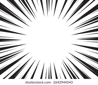 Comic book radial lines background. Manga speed frame. Explosion vector illustration. Star burst or sun rays abstract backdrop
