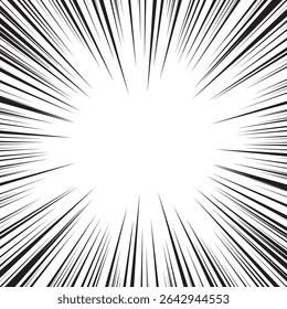 Comic book radial lines background. Manga speed frame. Explosion vector illustration. Star burst or sun rays abstract backdrop