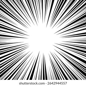 Plano de fundo das linhas radiais da história em quadrinhos. Moldura de velocidade de mangá. Ilustração do vetor de explosão. Fundo abstrato de rajadas de estrela ou raios solares