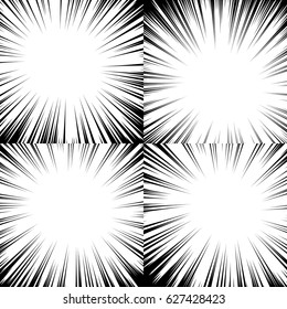 Comic book radial lines background. Manga speed frame. Explosion vector illustration. Star burst or sun rays abstract backdrop
