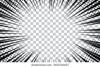 Comic book radial lines on transparent background. Manga speed frames, superhero action. Black and white vector retro illustration