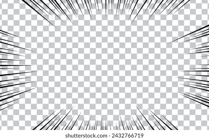 Líneas radiales de cómic sobre fondo transparente. Marcos de velocidad del manga, acción del superhéroe. Ilustración retro de vector blanco y negro