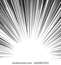 Raios radiais de quadrinhos, mangá ou linhas de velocidade de anime, efeitos de zoom e movimento. Plano de fundo de ação de desenhos animados. Elementos de estilo da pop art. Ilustração vetorial