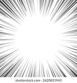Comic book radial rays, manga or anime speed lines, zoom and motion effects. Cartoon action background. Pop art style elements. Vector illustration